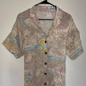 Gap Tropical Print Jumpsuit Linen Casual Size 14 L
